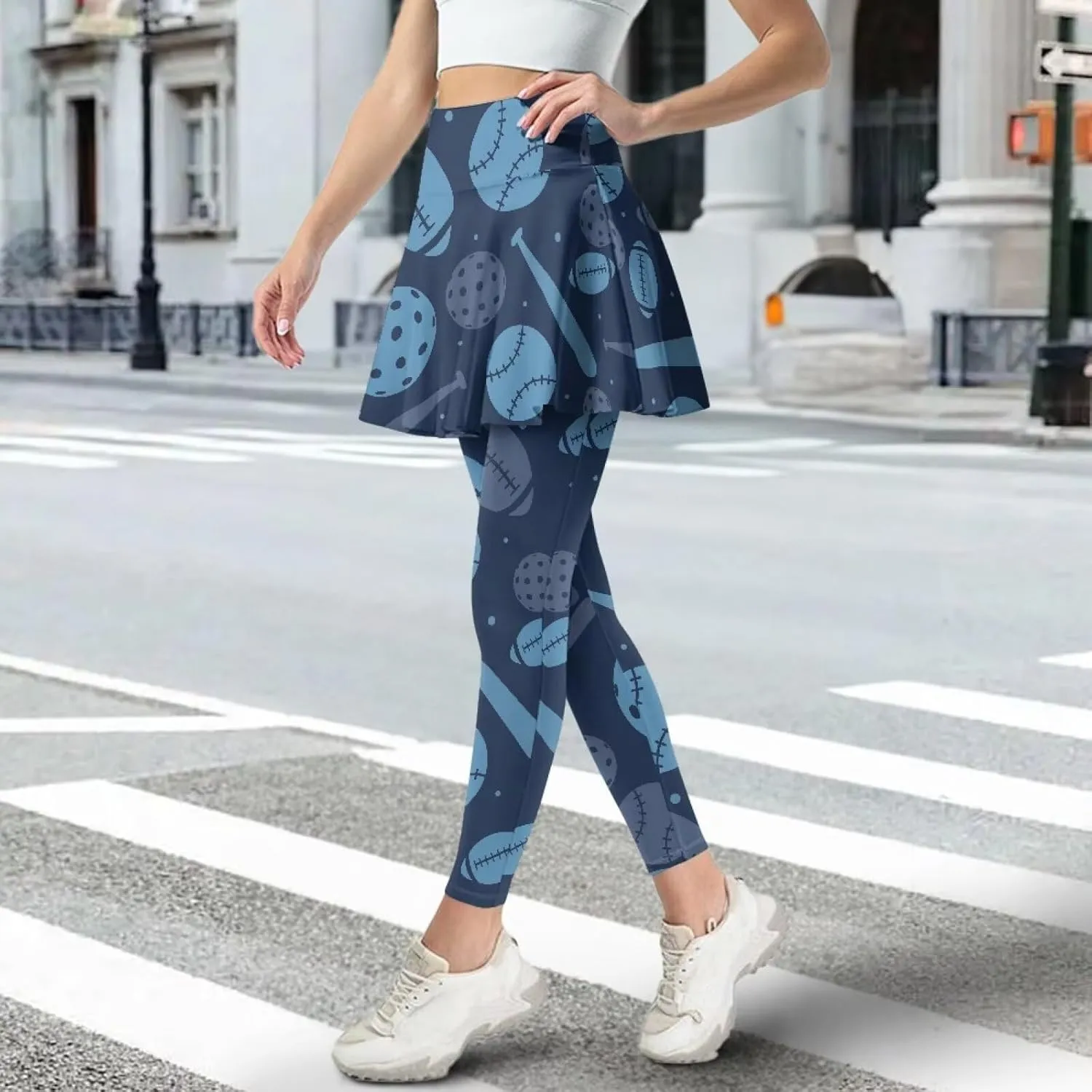 Women's Skirted Leggings Stretch High Waist Long Pants with Skirts Stylish Tennis Pickball Skorts with Pockets