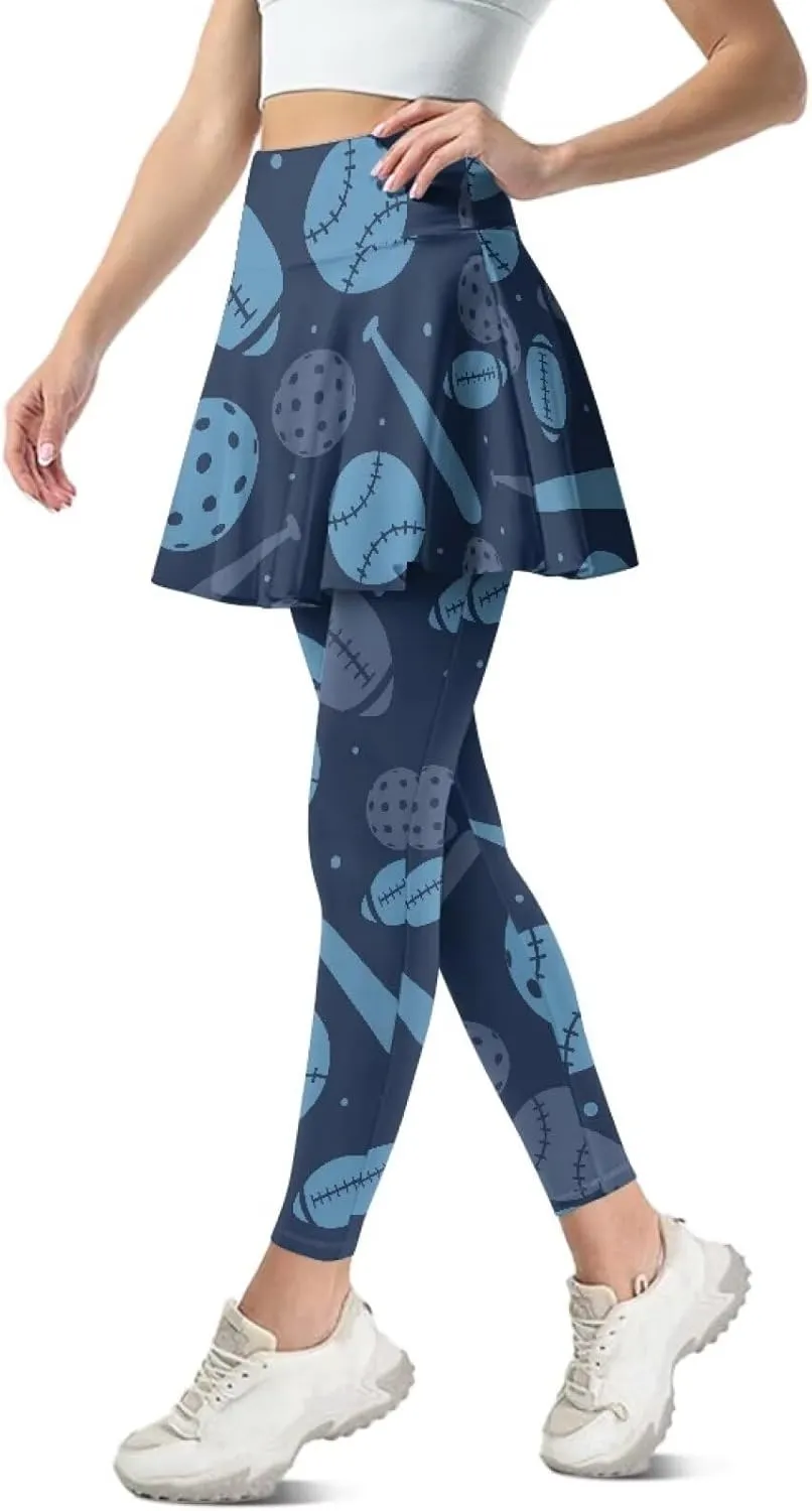 Women's Skirted Leggings Stretch High Waist Long Pants with Skirts Stylish Tennis Pickball Skorts with Pockets