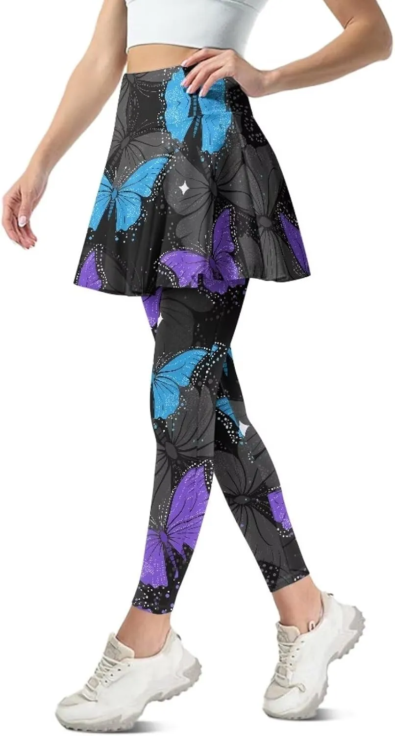 Women's Skirted Leggings Stretch High Waist Long Pants with Skirts Stylish Tennis Pickball Skorts with Pockets