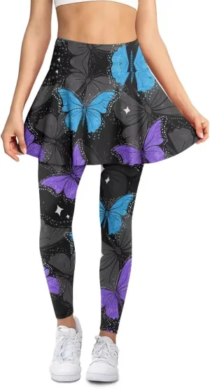 Women's Skirted Leggings Stretch High Waist Long Pants with Skirts Stylish Tennis Pickball Skorts with Pockets