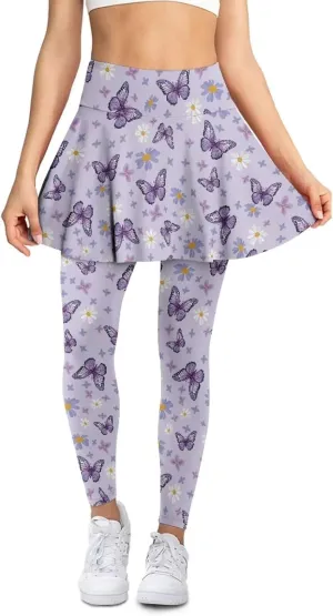 Women's Skirted Leggings Stretch High Waist Long Pants with Skirts Stylish Tennis Pickball Skorts with Pockets
