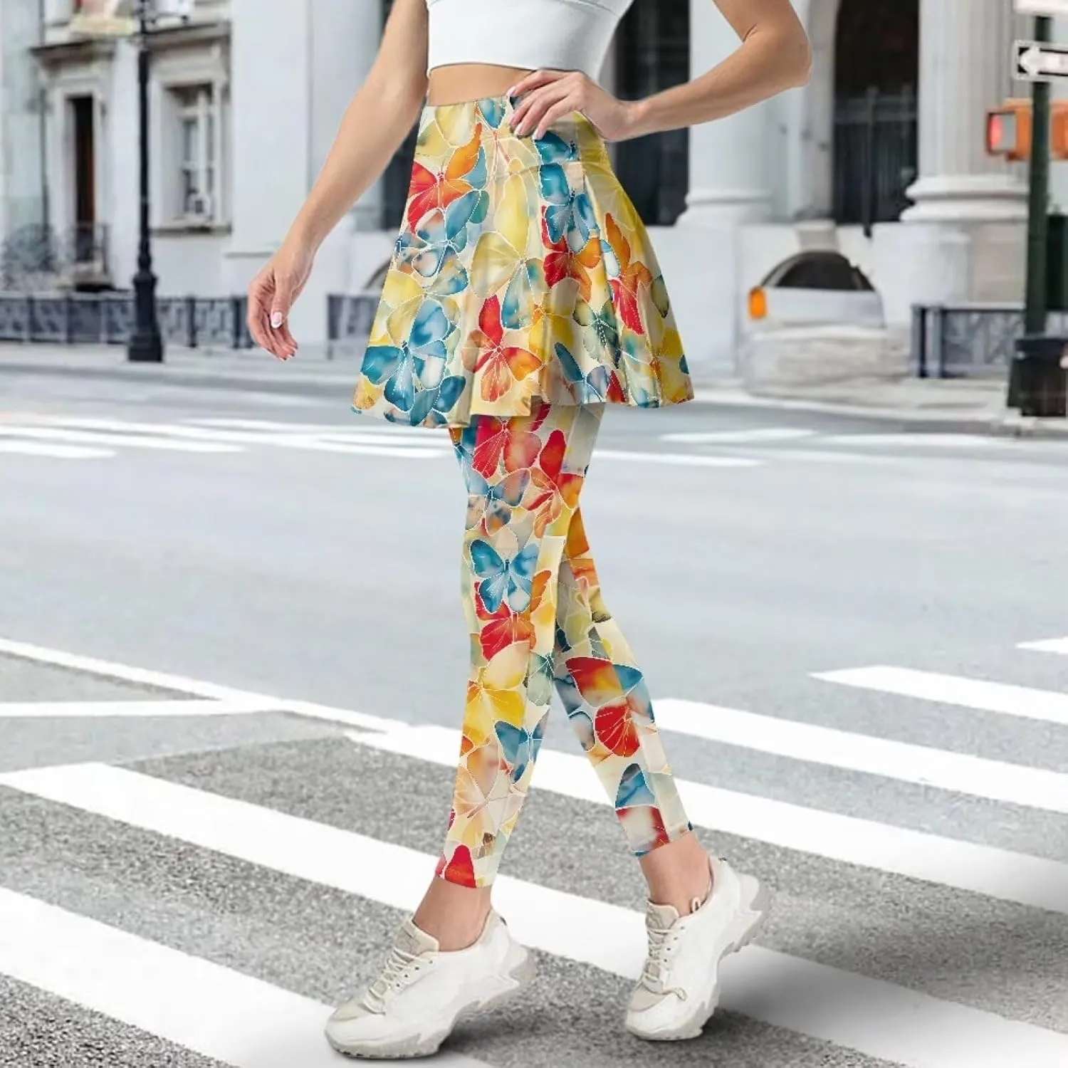 Women's Skirted Leggings Stretch High Waist Long Pants with Skirts Stylish Tennis Pickball Skorts with Pockets