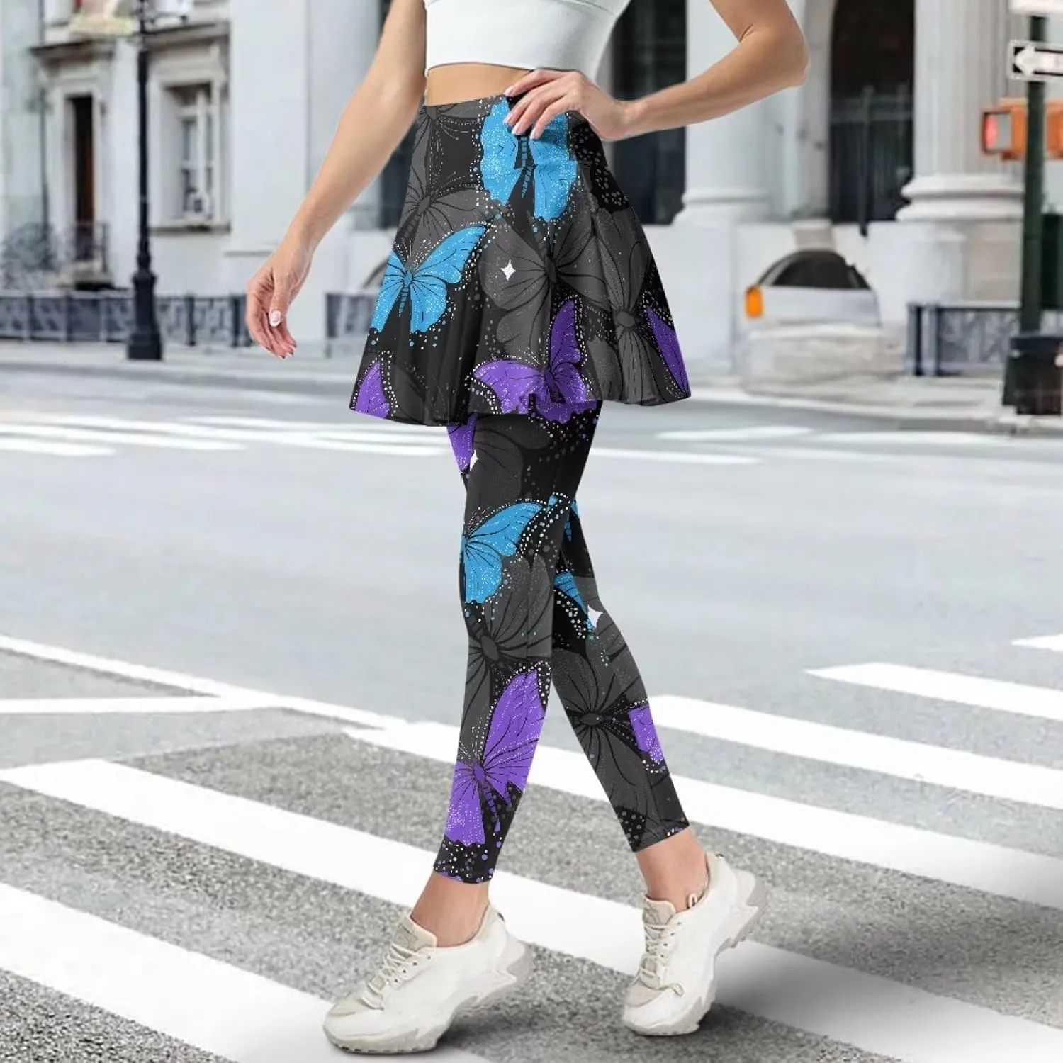 Women's Skirted Leggings Stretch High Waist Long Pants with Skirts Stylish Tennis Pickball Skorts with Pockets