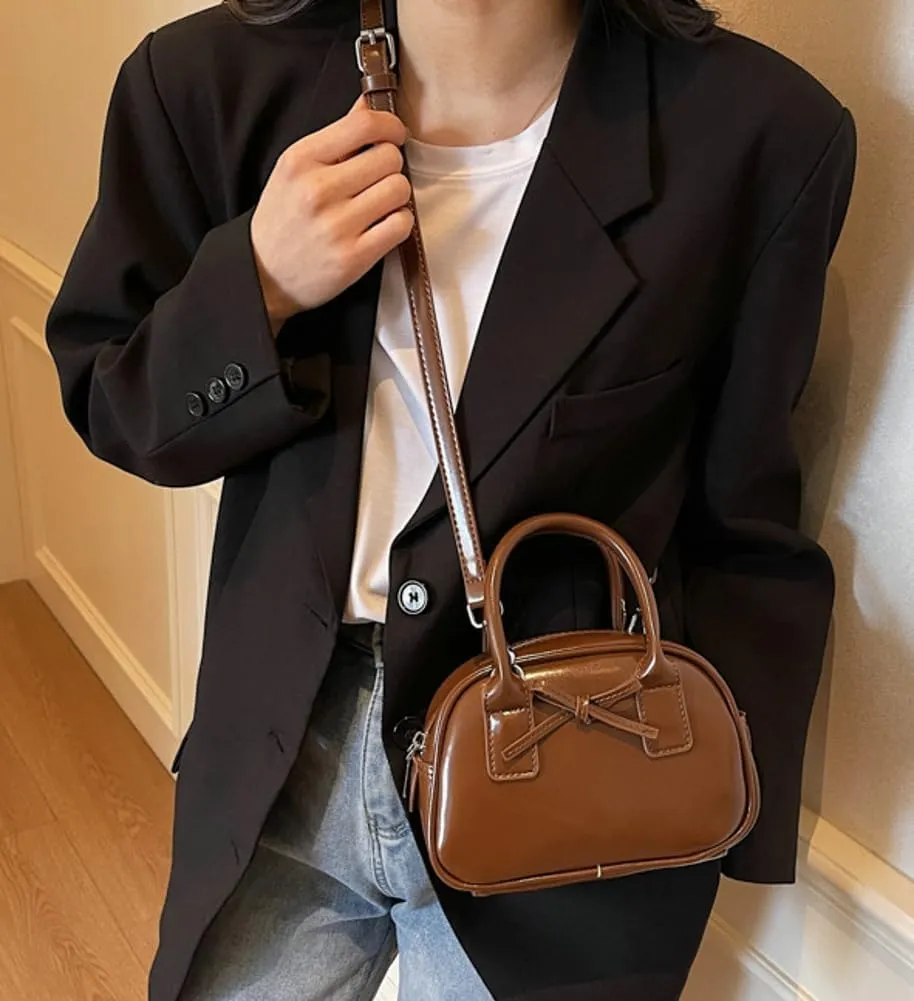 Womens Small Shoulder Handbag Cute Bow-tie Boston Crossbody Bag Soft PU Leather Hobo Bag Stylish Purse 2025