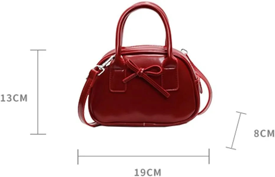 Womens Small Shoulder Handbag Cute Bow-tie Boston Crossbody Bag Soft PU Leather Hobo Bag Stylish Purse 2025