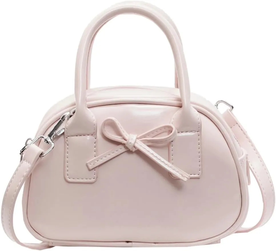 Womens Small Shoulder Handbag Cute Bow-tie Boston Crossbody Bag Soft PU Leather Hobo Bag Stylish Purse 2025