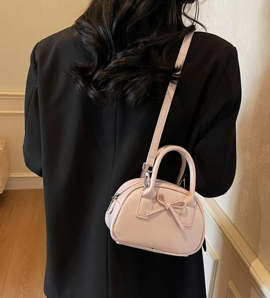 Womens Small Shoulder Handbag Cute Bow-tie Boston Crossbody Bag Soft PU Leather Hobo Bag Stylish Purse 2025