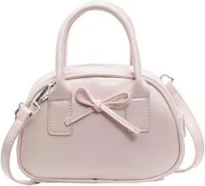 Womens Small Shoulder Handbag Cute Bow-tie Boston Crossbody Bag Soft PU Leather Hobo Bag Stylish Purse 2025