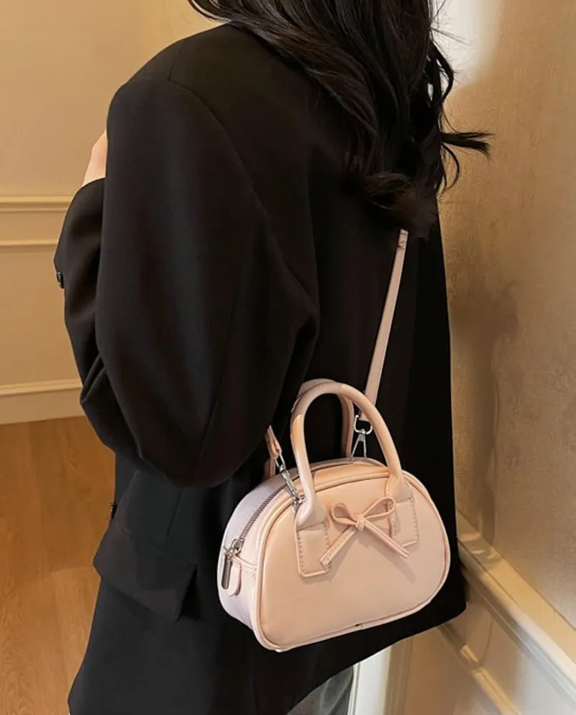 Womens Small Shoulder Handbag Cute Bow-tie Boston Crossbody Bag Soft PU Leather Hobo Bag Stylish Purse 2025