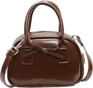 Womens Small Shoulder Handbag Cute Bow-tie Boston Crossbody Bag Soft PU Leather Hobo Bag Stylish Purse 2025