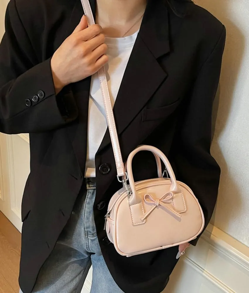 Womens Small Shoulder Handbag Cute Bow-tie Boston Crossbody Bag Soft PU Leather Hobo Bag Stylish Purse 2025
