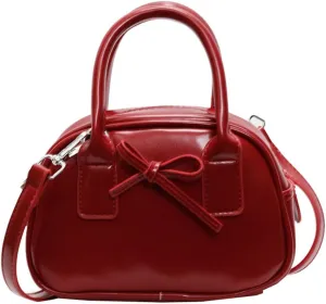 Womens Small Shoulder Handbag Cute Bow-tie Boston Crossbody Bag Soft PU Leather Hobo Bag Stylish Purse 2025