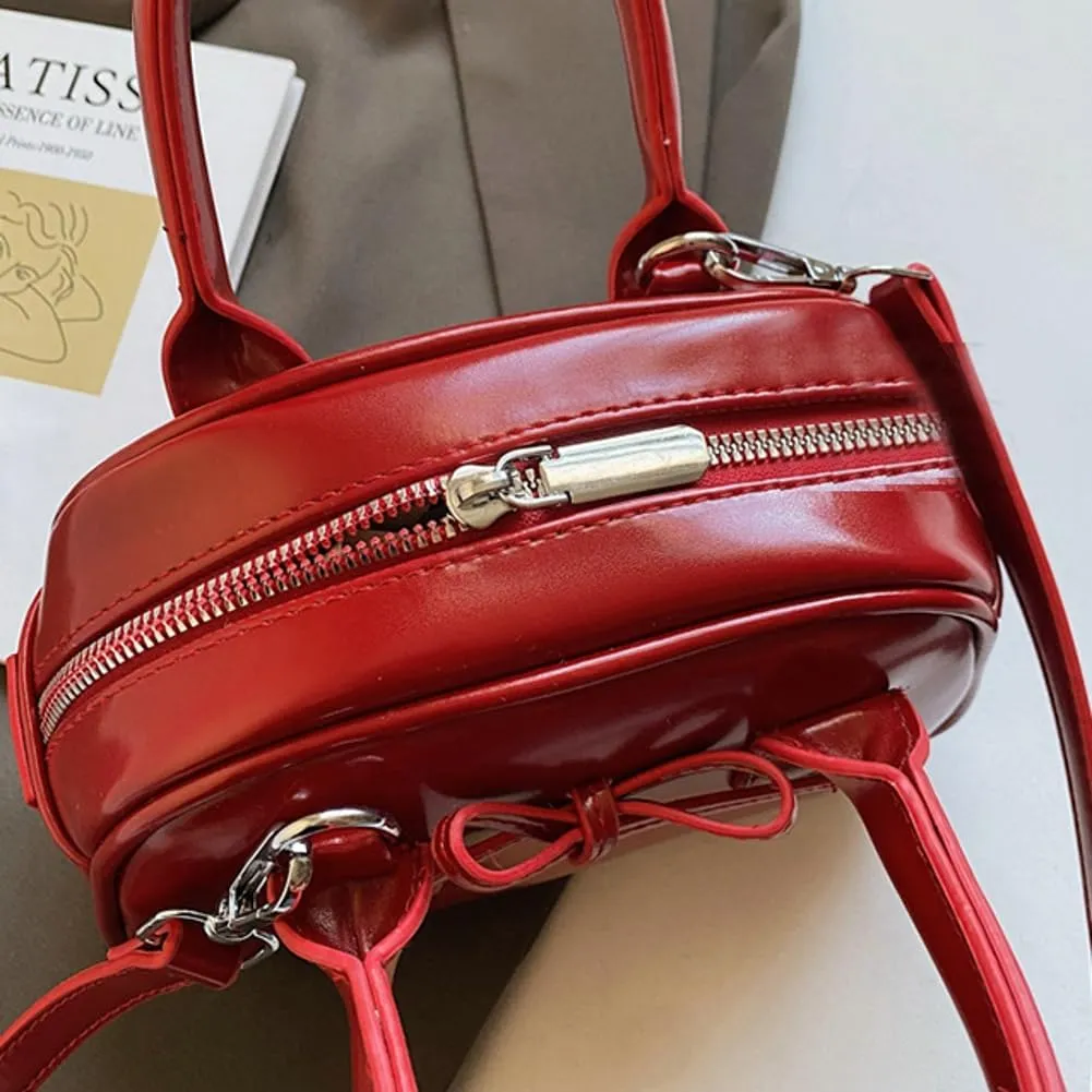Womens Small Shoulder Handbag Cute Bow-tie Boston Crossbody Bag Soft PU Leather Hobo Bag Stylish Purse 2025