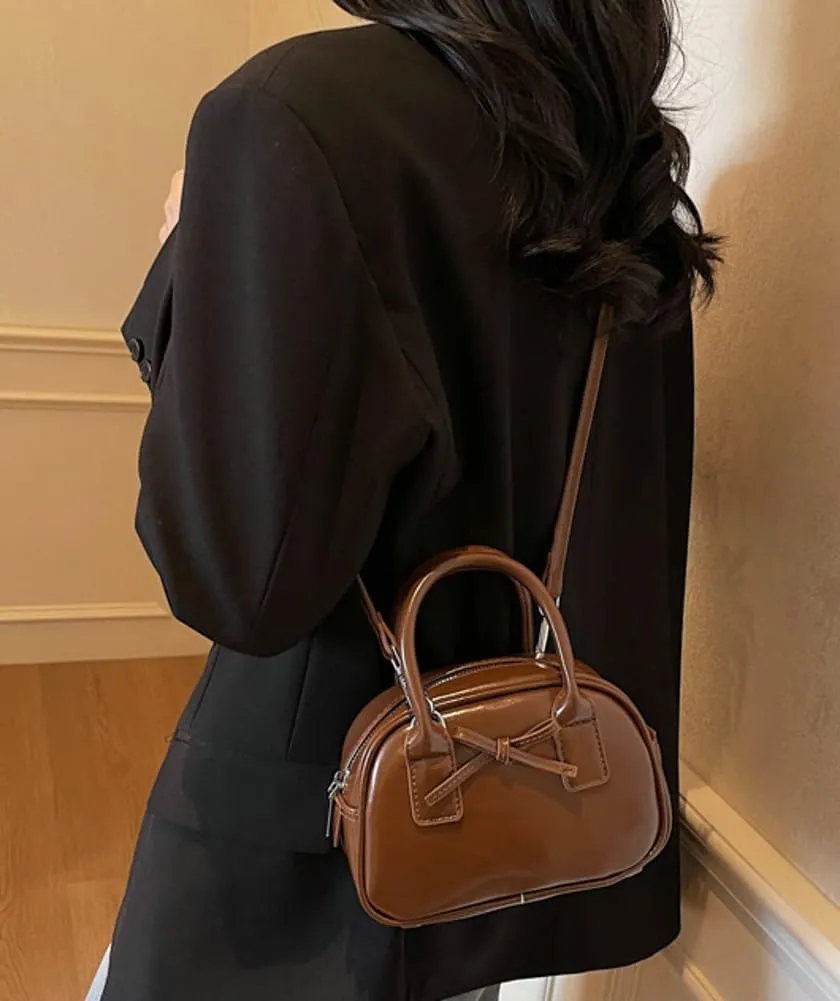 Womens Small Shoulder Handbag Cute Bow-tie Boston Crossbody Bag Soft PU Leather Hobo Bag Stylish Purse 2025
