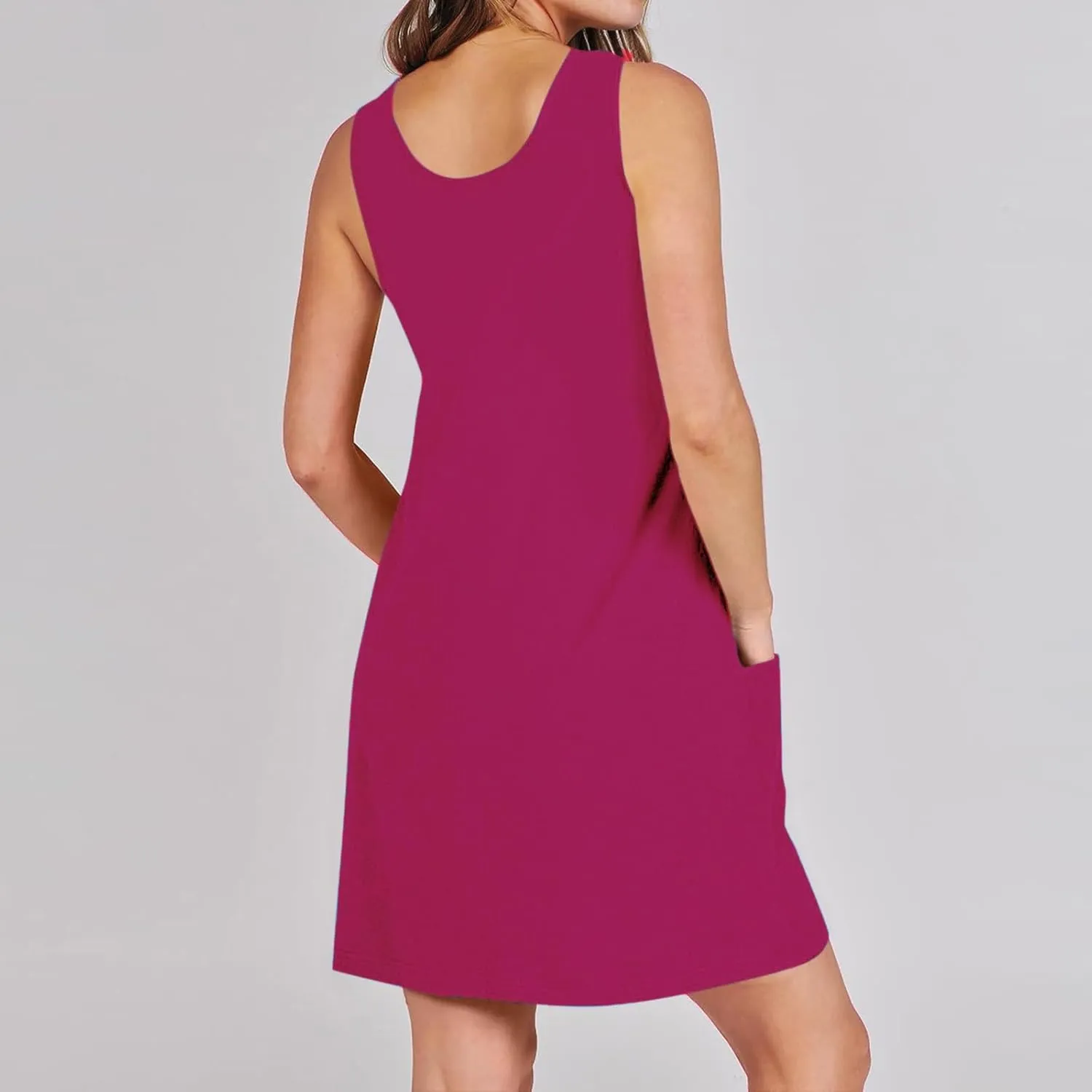 Womens Summer Dresses 2025 Casual Crew Neck Sleeveless Mini Dress Vacation Beach Sundresses Loose Fit Tank T Shirt