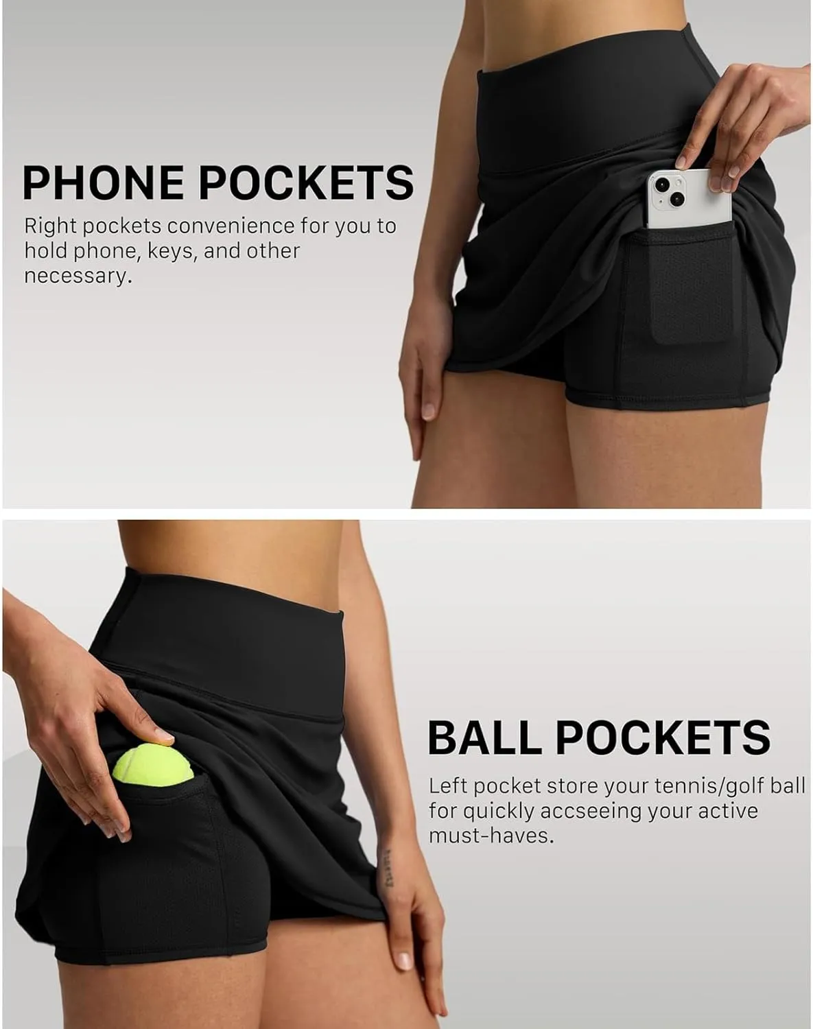 Women's Tennis Skirts with Shorts Underneath High Waist Athletic Skorts Casual Layered Skinny Golf Skirts with Pocket