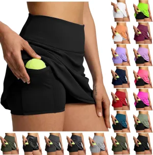 Women's Tennis Skirts with Shorts Underneath High Waist Athletic Skorts Casual Layered Skinny Golf Skirts with Pocket