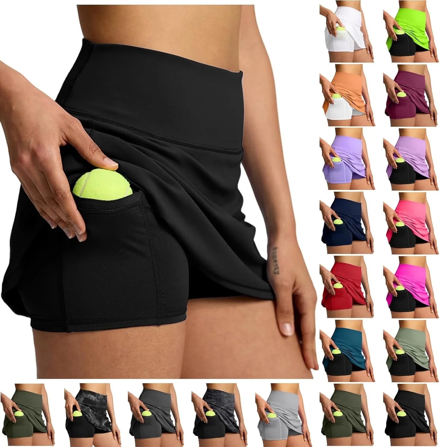 Women's Tennis Skirts with Shorts Underneath High Waist Athletic Skorts Casual Layered Skinny Golf Skirts with Pocket
