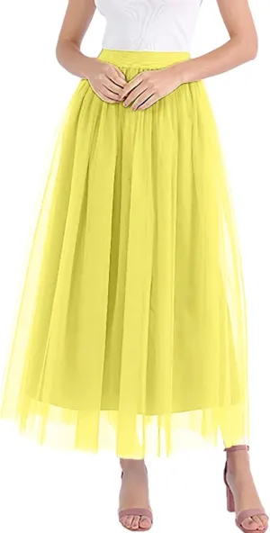Women's Tiered Layered Mesh Ballet Trim Skirt Prom Party Tulle Tutu A Line Midi Skirt Womens Pleated Cheer Skirts