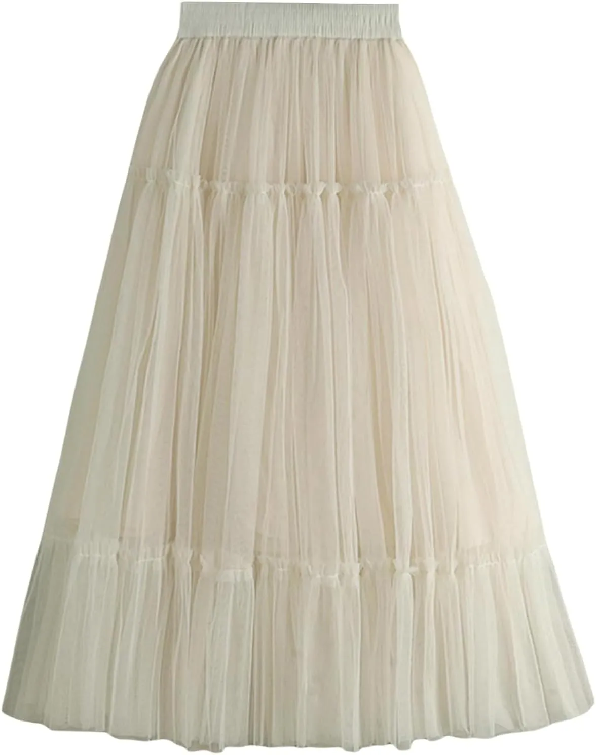 Women's Tulle Midi Skirts Pleated Elastic High Waist Mesh Long Tutu Skirt Elegant and Stylish Beach Party A Line Skirts