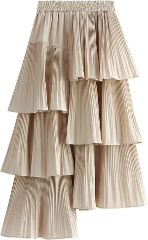 Womens Tulle Skirts Elastic Waisted Draped A-Line Pleated Long Skirt Stylish Comfy Midi Skirt