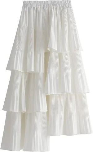 Womens Tulle Skirts Elastic Waisted Draped A-Line Pleated Long Skirt Stylish Comfy Midi Skirt