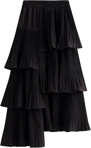 Womens Tulle Skirts Elastic Waisted Draped A-Line Pleated Long Skirt Stylish Comfy Midi Skirt