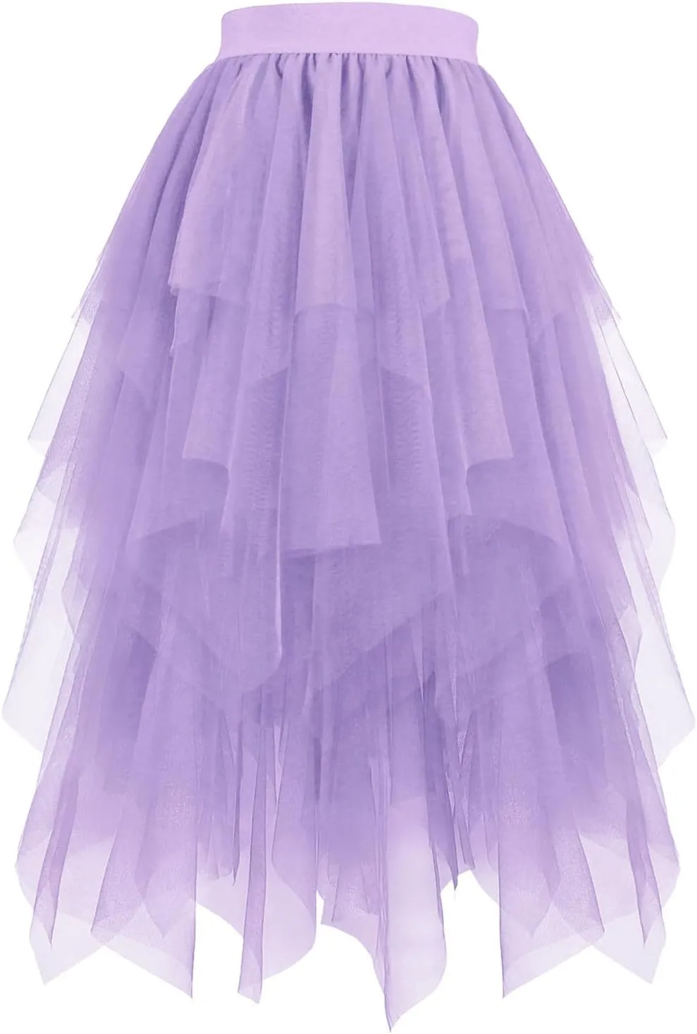 Women's Tulle Skirts High Low Layered Puffy Fairy Skirts High Waist Midi Length Irregular Tutu Skirt