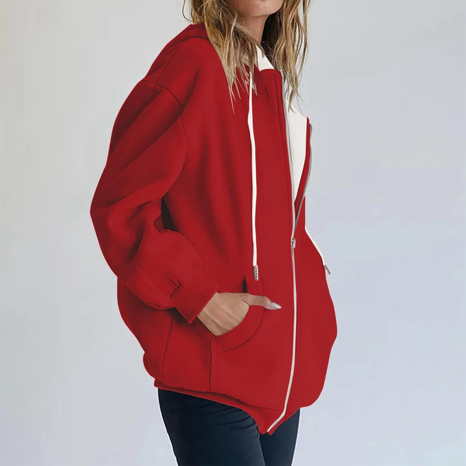 Womens Zip Up Hoodies Oversized Long Sleeve Sweatshirts Casual Hoodie 2025 Fall Jacket with Pockets Sweaters