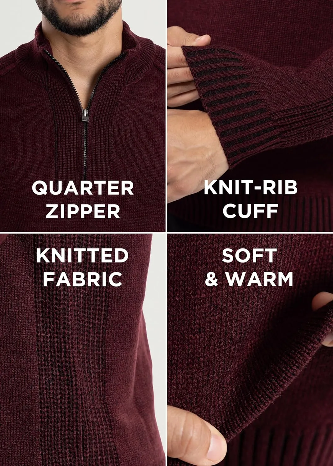 X RAY Mens Quarter Zip Pullover Sweater, Slim Fit Knit Long Sleeve Polo Quarter Zip Pullover Golf Sweatshirt for Men