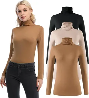 Xelky Womens Long Sleeve Turtleneck Shirt Lightweight Slim Turtle Neck Active Tops Basic Pullover Undershirt 2 Pack