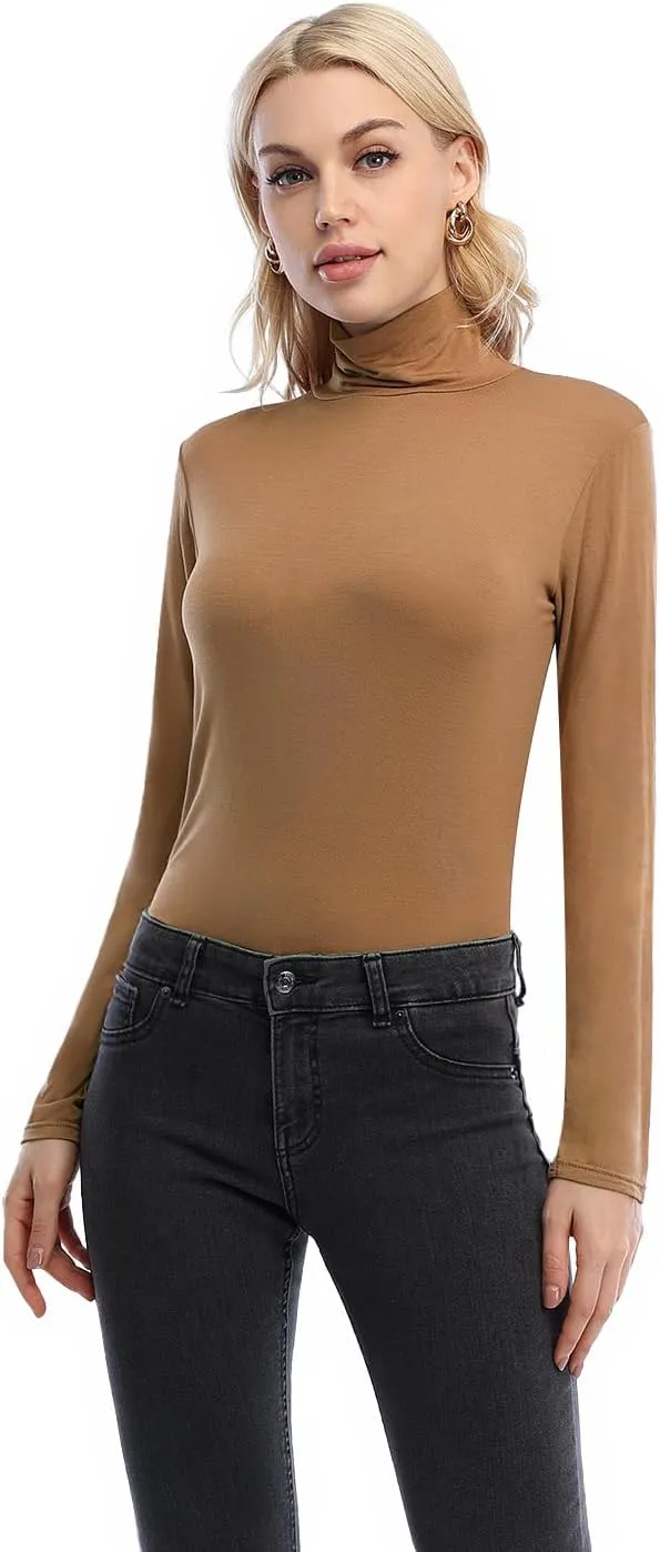 Xelky Womens Long Sleeve Turtleneck Shirt Lightweight Slim Turtle Neck Active Tops Basic Pullover Undershirt 2 Pack