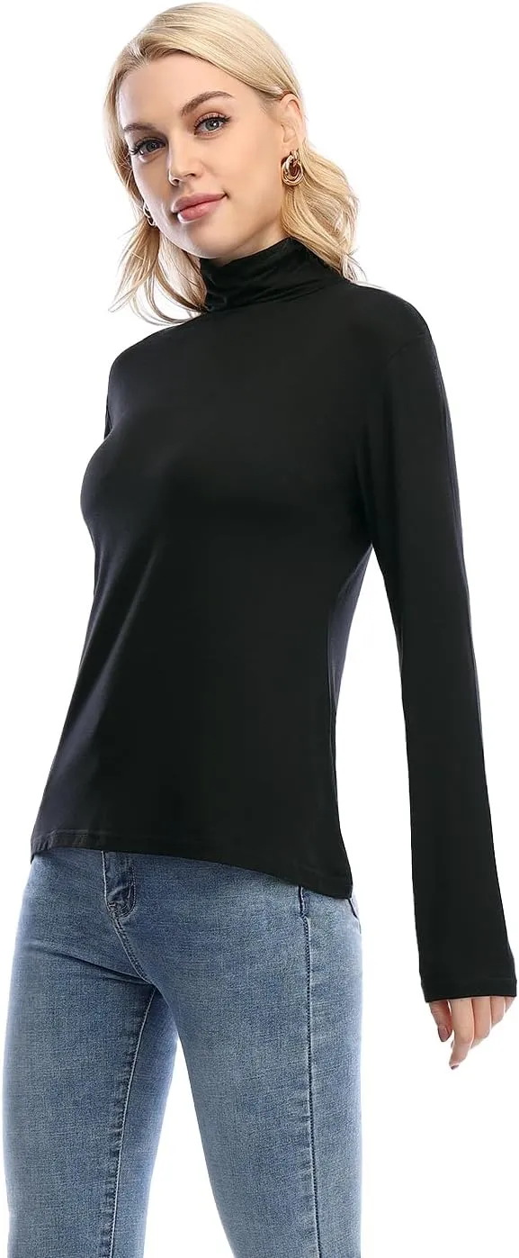 Xelky Womens Long Sleeve Turtleneck Shirt Lightweight Slim Turtle Neck Active Tops Basic Pullover Undershirt 2 Pack