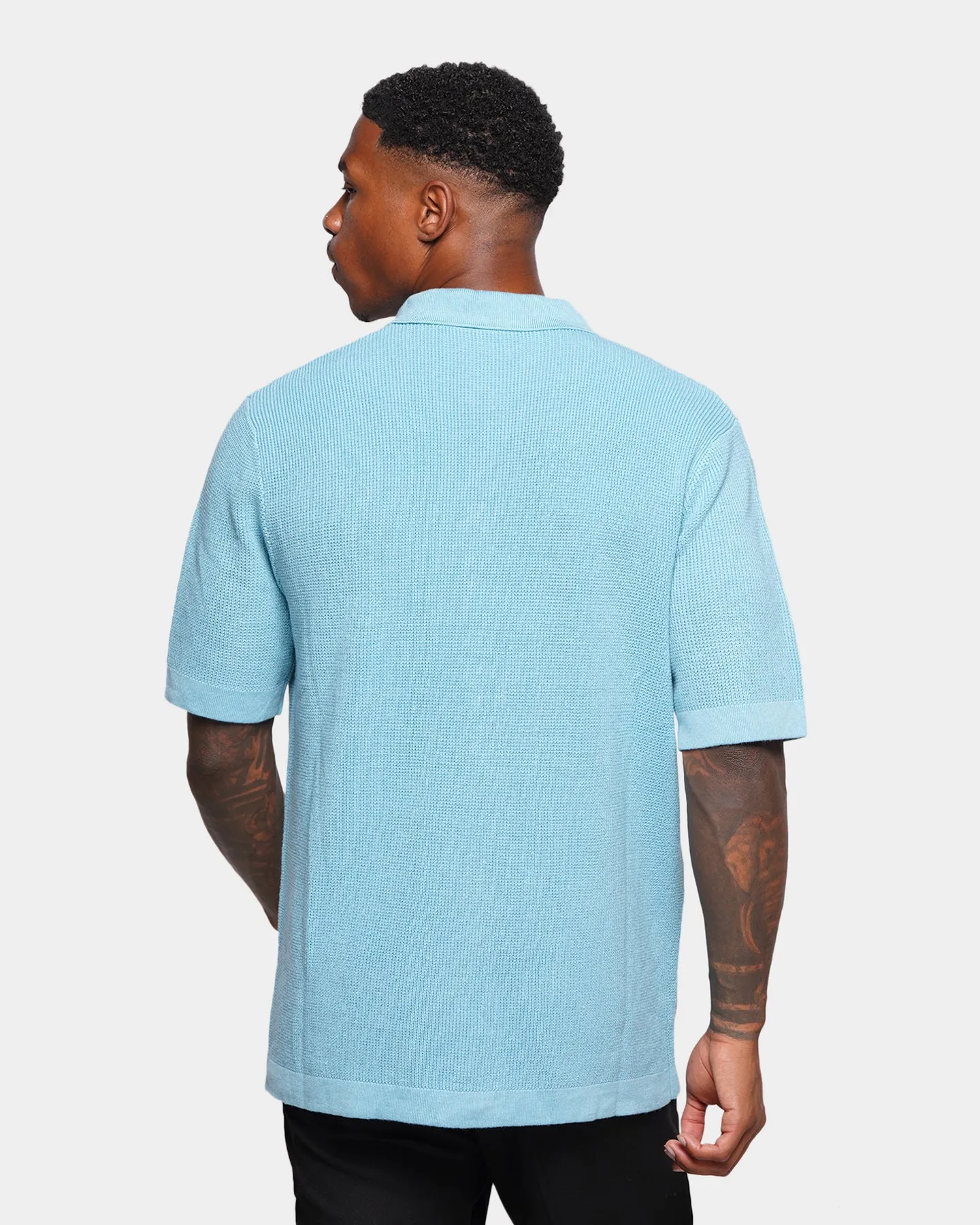 XXIII Zyair Knit Rib Button Up T-Shirt Pale Blue