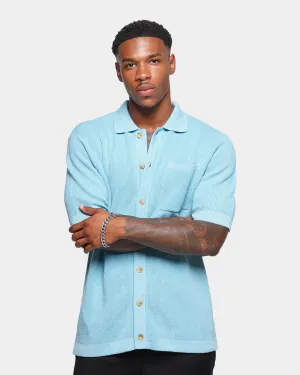 XXIII Zyair Knit Rib Button Up T-Shirt Pale Blue