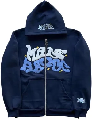 Y2K Zip Up Hoodies Puff Print Grunge Graphic Jackets Hip Hop Streetwear Sweatshirts Unisex