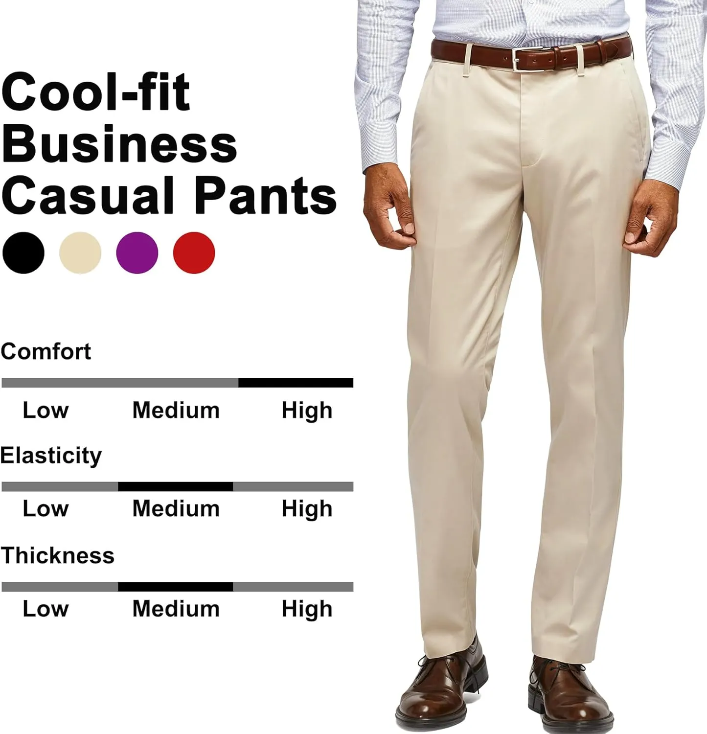 YUCENFU Men's Slim Fit Flat Front Dress Pant Expandable Waist Fashion Colored Tapered Slacks