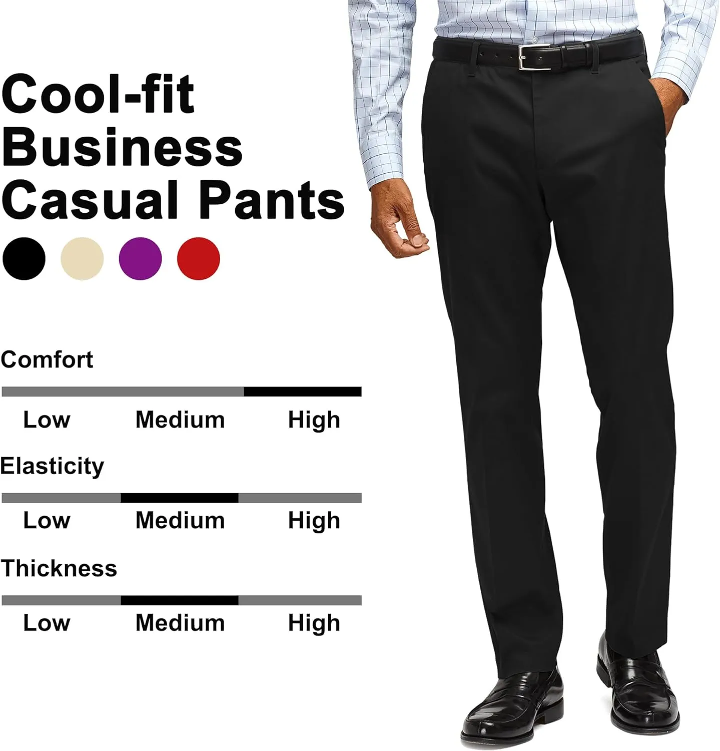 YUCENFU Men's Slim Fit Flat Front Dress Pant Expandable Waist Fashion Colored Tapered Slacks