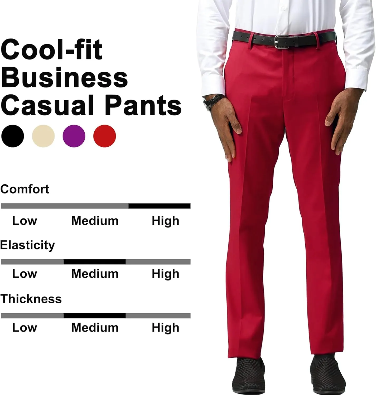 YUCENFU Men's Slim Fit Flat Front Dress Pant Expandable Waist Fashion Colored Tapered Slacks