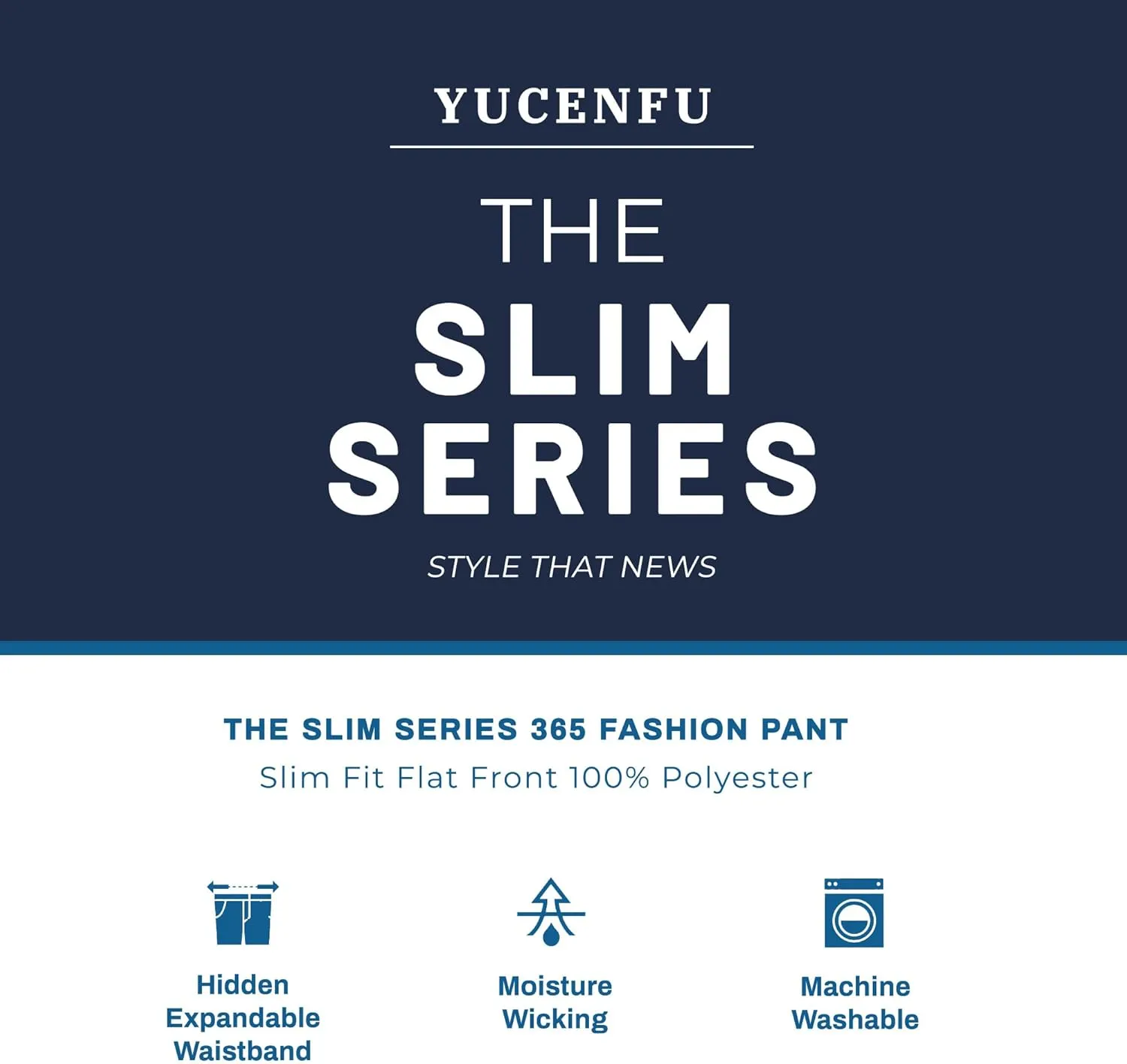 YUCENFU Men's Slim Fit Flat Front Dress Pant Expandable Waist Fashion Colored Tapered Slacks