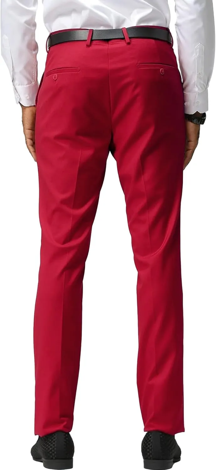 YUCENFU Men's Slim Fit Flat Front Dress Pant Expandable Waist Fashion Colored Tapered Slacks