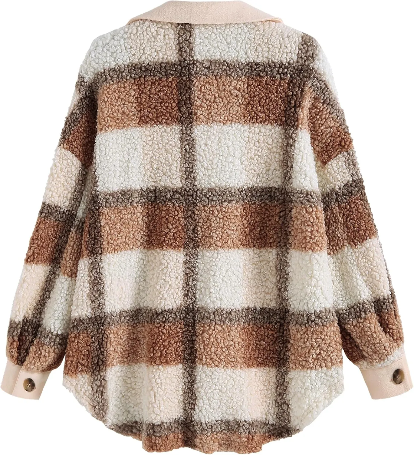 ZAFUL Women's Plaid Fleece Lined Hooded Jacket Button Up Oversized Fuzzy Coat Checkered Flannel Hoodie Jacket