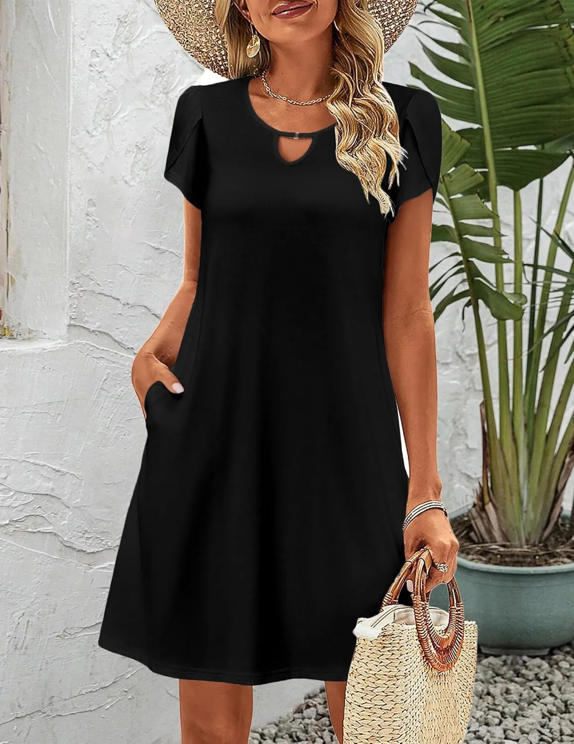 Zeagoo Women's Casual A-Line Dresses with Pockets Summer Floral Tshirt Dress Short Sleeve Mini Dress Flowy Sundresses
