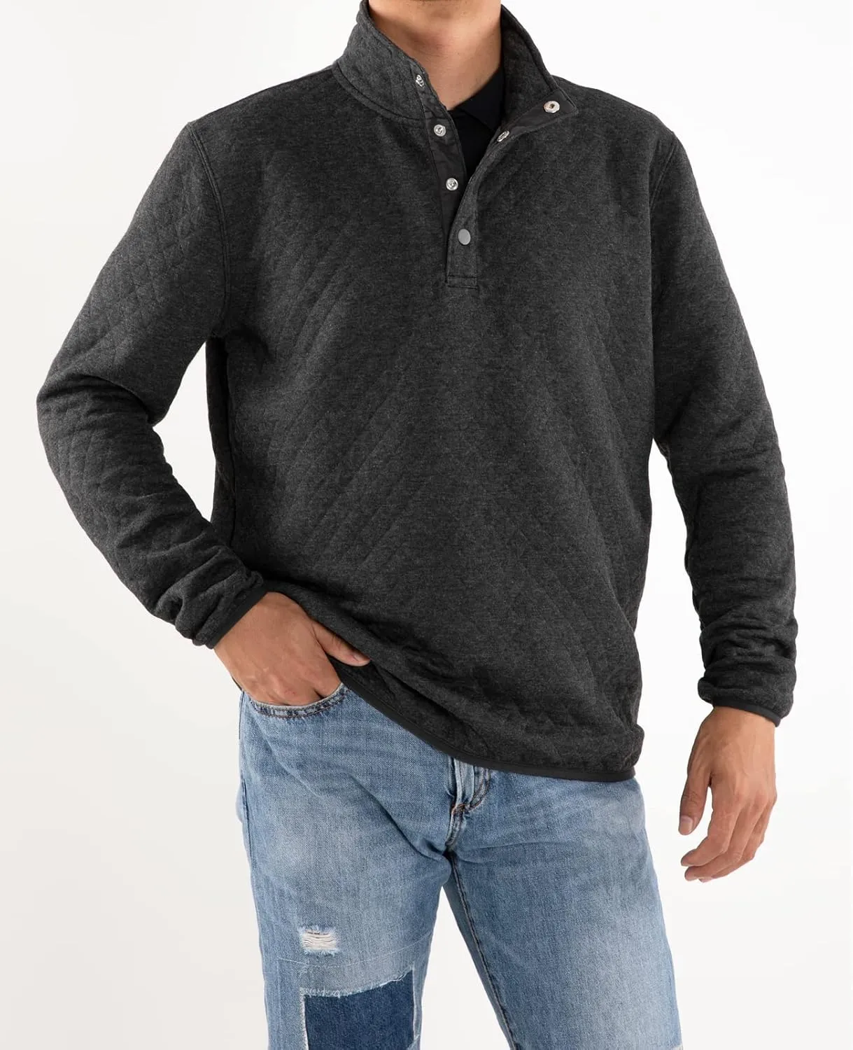 ZENTHACE Men's Ultra Soft Quilted 1/4 Snap Fleece Pullover Sweatshirt Jacket Long Sleeve Mountain Outdoor Shirt